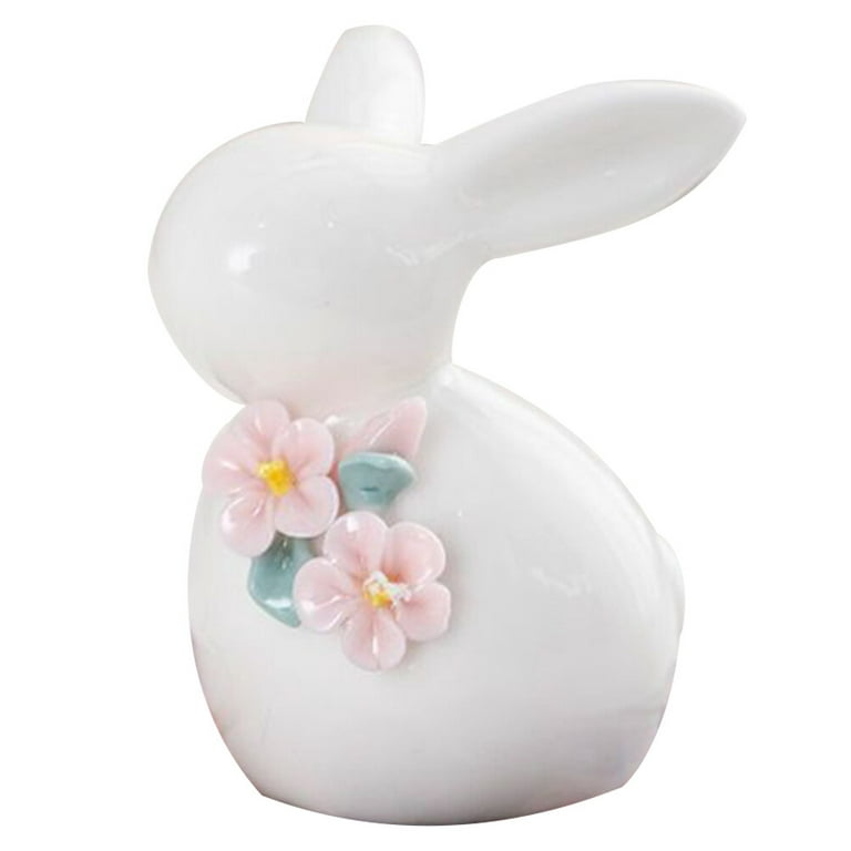 Porcelain Bunny Figurine Bunny Rabbit With Purple Flower Ceramic Bunny  Figurine 