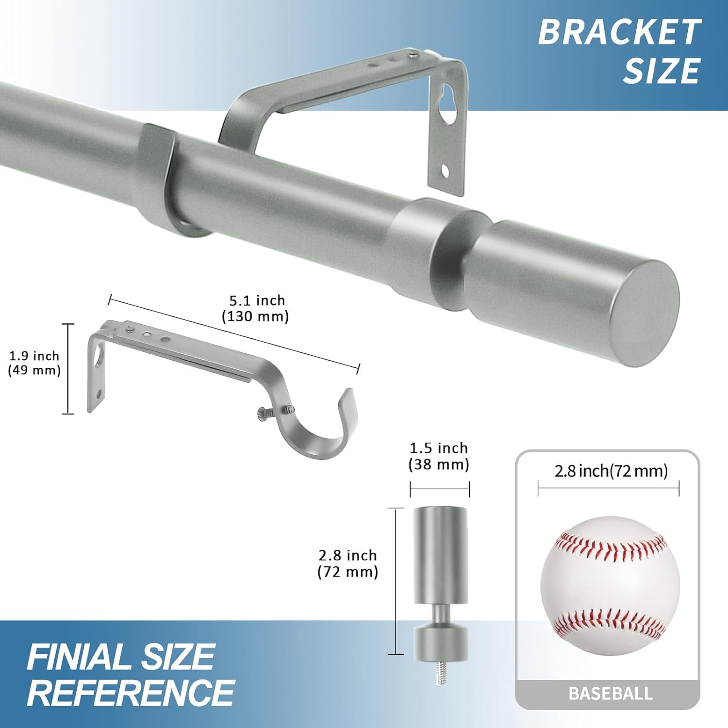 Urbanest Adjustable Single Curtain Rod Set Sullivan Finials – 1 - Inch Diameter, With Brushed Steel Rod, 28–48 Inches