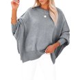 thumbnail image 6 of hirigin Women Autumn Loose Knitwear, Solid Color Long Sleeve Round Neck Slit Hem Elegant Sweater, 6 of 9