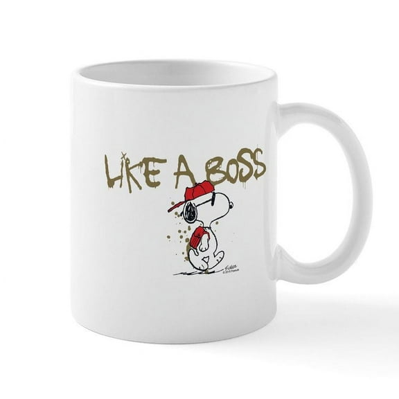 CafePress - Peanuts Snoopy Like A Boss Mug - 11 oz Ceramic Mug - Novelty Coffee Tea Cup