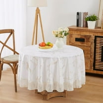 WARM HOME DESIGNS 70 inch White Round Printed Foil Velvet Lace Tablecloth. ITC White 70 Round