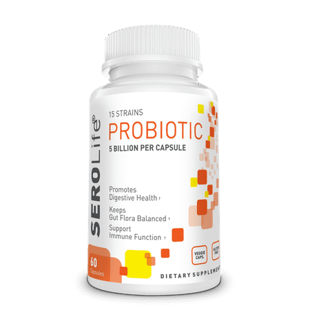SEROLIFE Probiotics for women, men 15 Strains, 5 Billion per Capsule, support digestive & immune systems. 60 Vegetarian