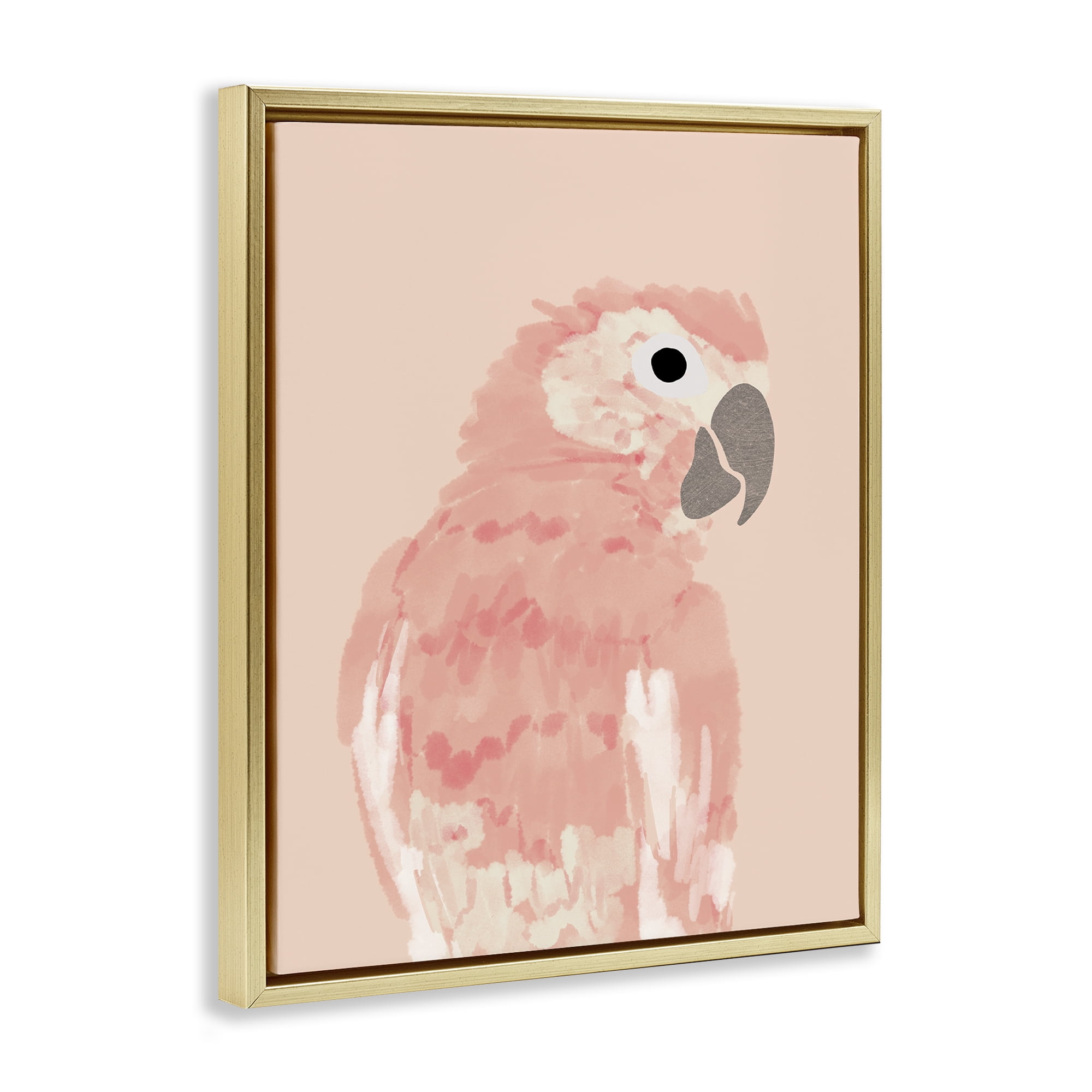 Stupell Industries Pink Neutral Parrot Animals & Insects Painting Gold Floater Framed Canvas Art Print Wall Art, 17 x 21