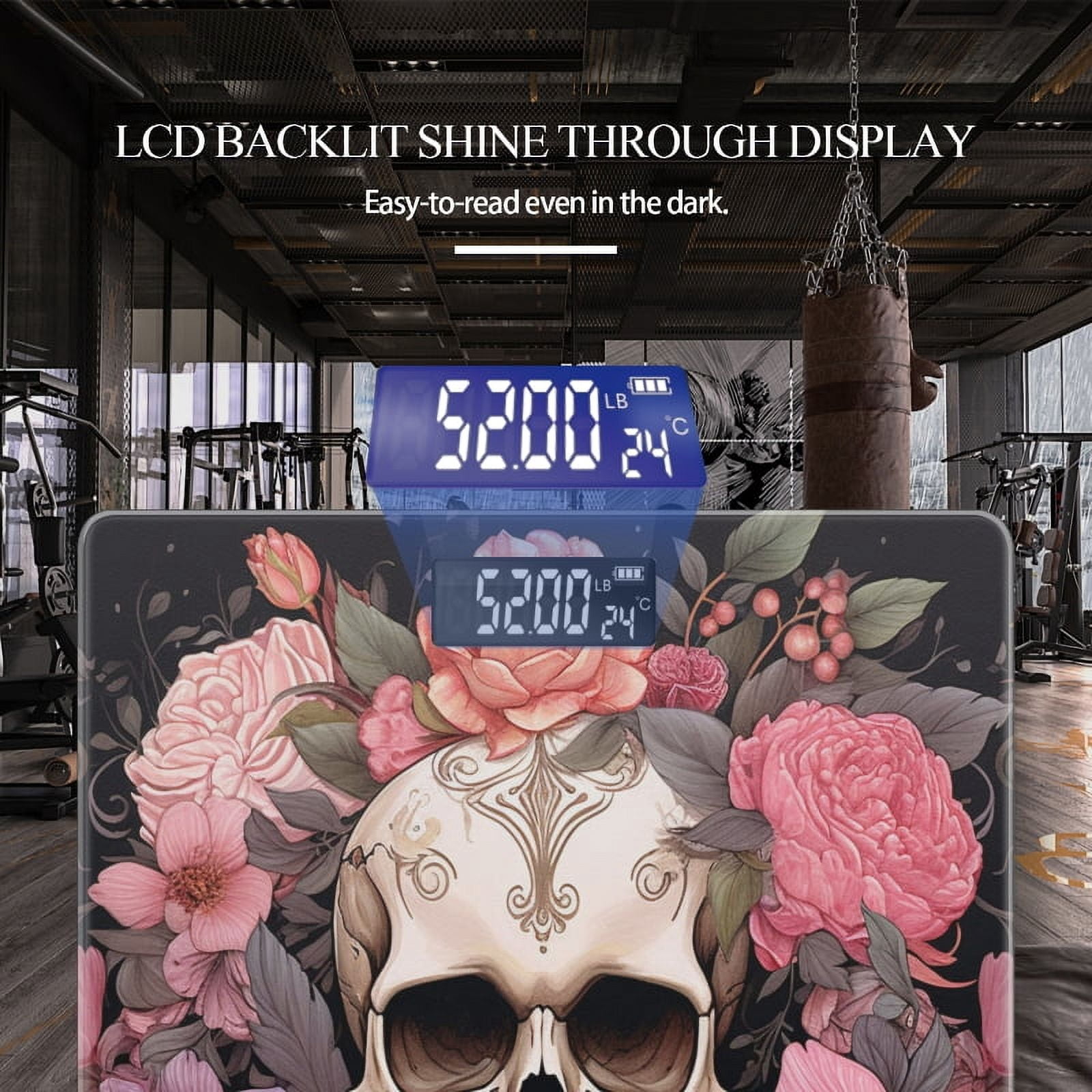 High Precision Body Weight Scale Smart Bathroom Scales with Large LCD Display(400lbs),Decorative for Bedroom-Beautiful Illustration Of Skull Surrounded By Flowers