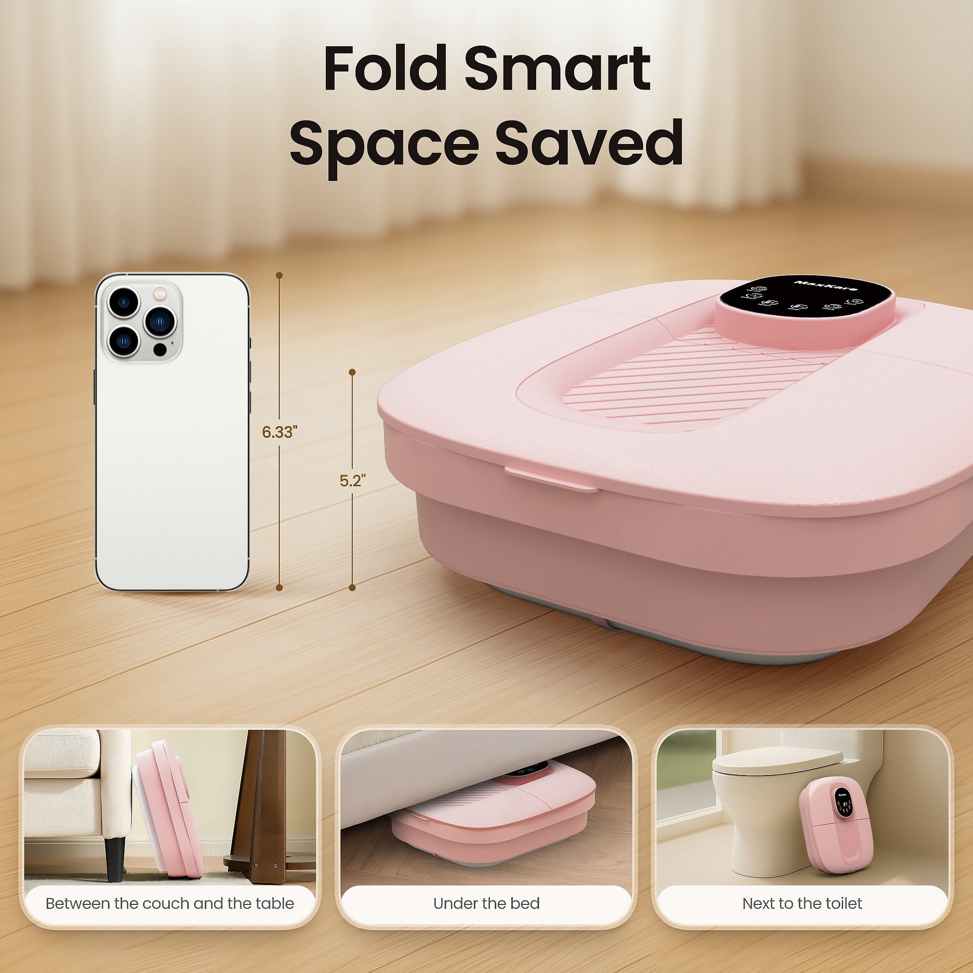 MaxKare Collapsible Foot Spa with Massager and Heat, Foot Spa Massager with Bubble Heat, Pink