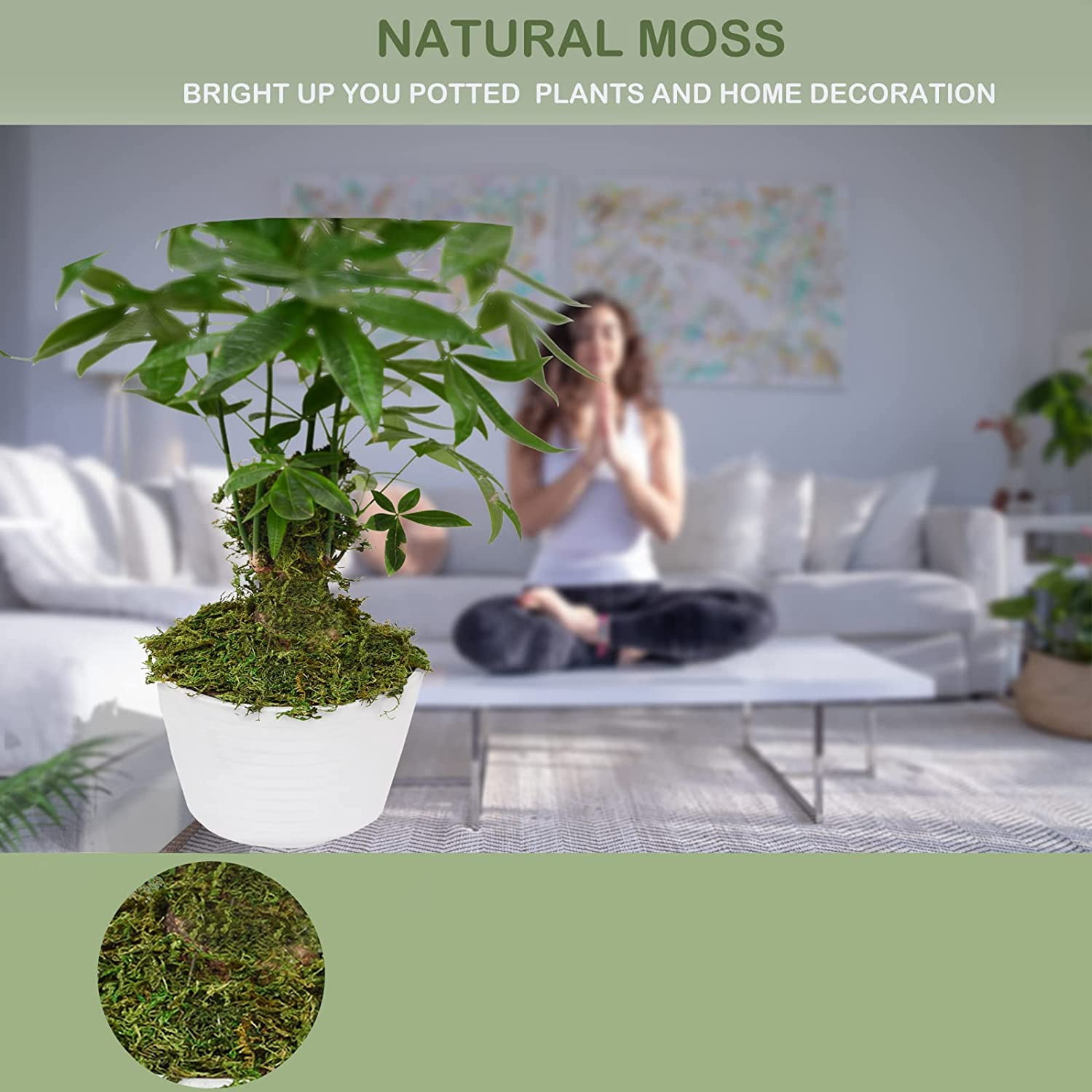 Fake Moss Artificial Moss for Potted Plants Greenery Moss(4OZ) Home Decor Fairy Garden Crafts Wedding Decoration (Fresh Green)