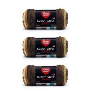Red Heart Super Saver Worsted Yarn, Latte Stripe 3-Pack