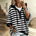 thumbnail image 4 of TGSLY Striped Hooded Sweater for Women Lightweight Henley Half Button Down Knit Tops Loose Casual 3/4 Batwing Sleeve Fall Winter Pullovers XL, 4 of 8