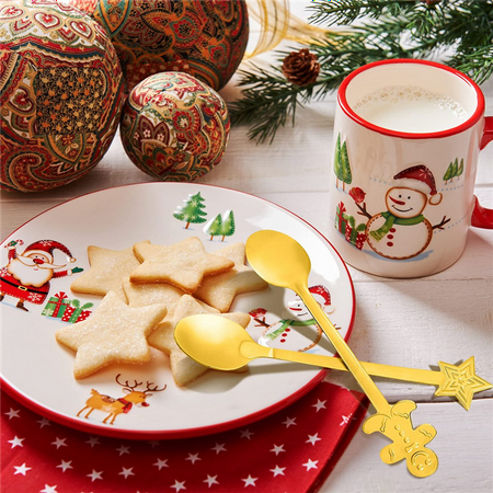

Stainless Steel Coffee Spoon 16Pcs Christmas Decorations for Home Stainless Xmas Coffee Spoons Dessert Spoon Tableware Kitchen New Year Gifts Gold