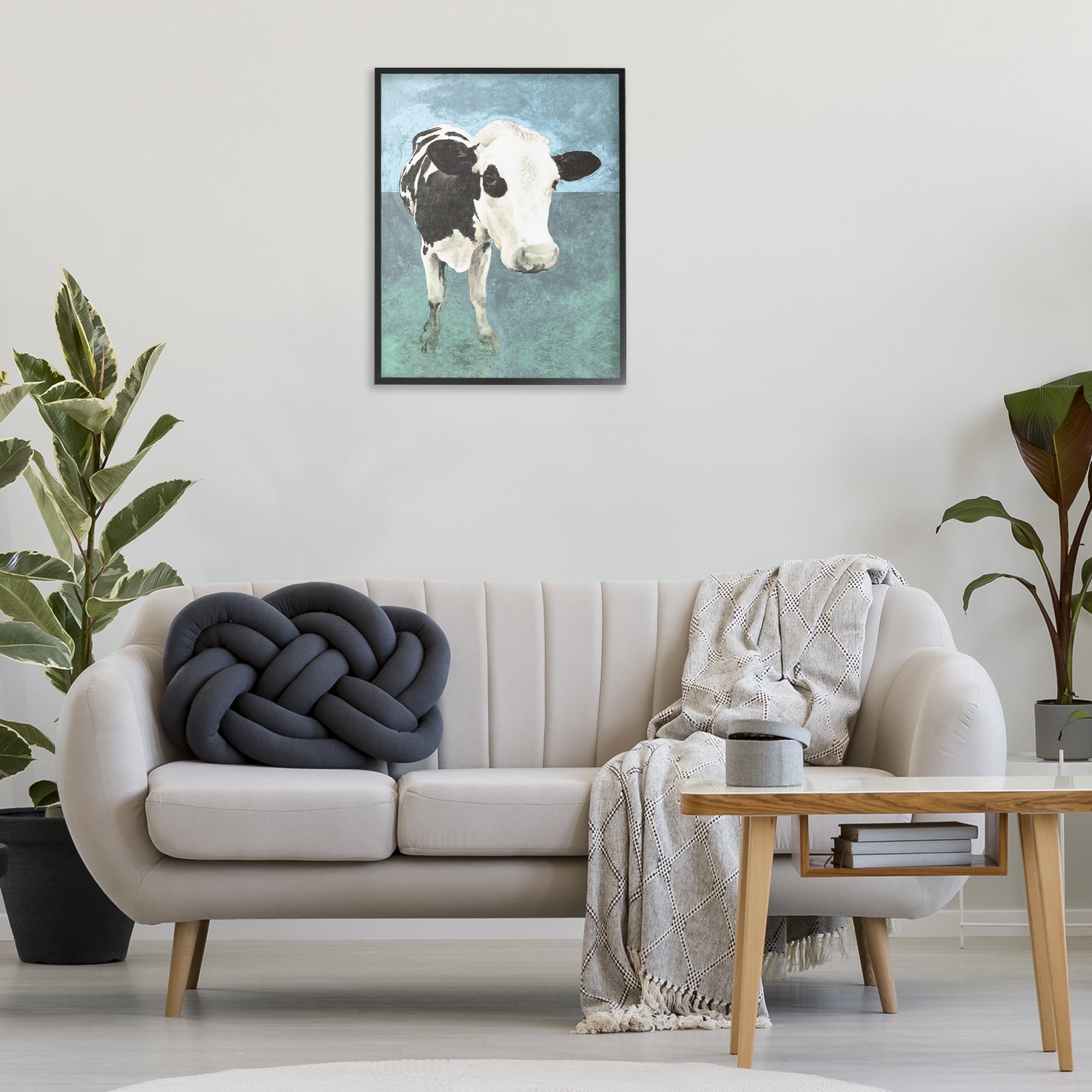 Stupell Industries Simple Farmhouse Cow Animals & Insects Painting Black Framed Art Print Wall Art, 24 x 30