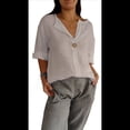 thumbnail image 2 of Camisa de para Mujer, Cuello en V, Botones, Blusa , Mangas 3/4, Informal, Holgada, Estilo Túnica, Camisetas de Verano. Albaricoque M, 2 of 8