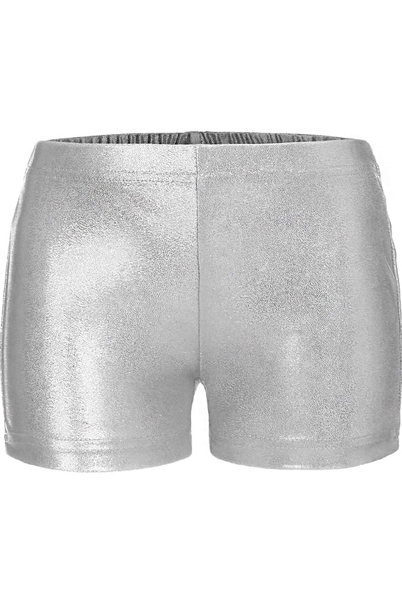 Kids Girls Sports Shorts Bronzing Cloth Bottoms for Ballet Dance Yoga Silver 11-12
