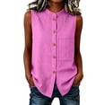 thumbnail image 2 of TGSLY Women's Linen Mandarin Collar Tank Tops Lightweight Soft Crew Neck Sleeveless Button Down Vest Relaxed Fit Dressy Casual Solid Color Shirts with Pocket XXXL, 2 of 7