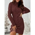 thumbnail image 3 of Long Sleeve Womens Cable Knit Sweater Dress Bodycon Turtleneck Mini Fall Winter Knit Wear, 3 of 5
