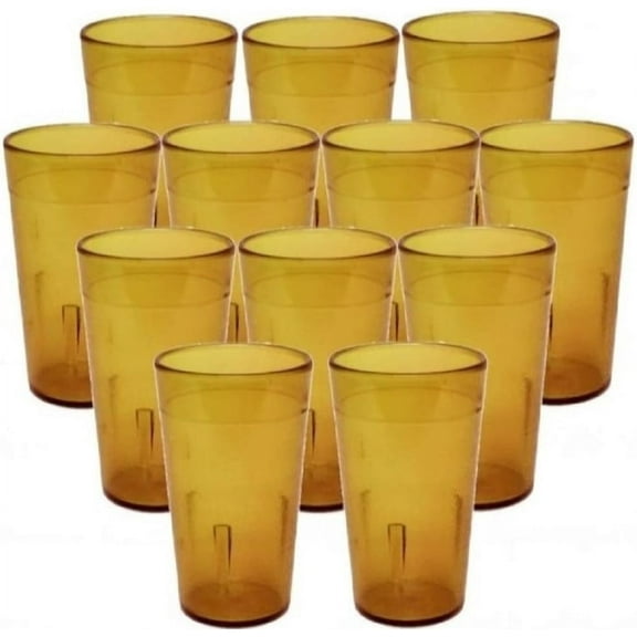 TrueCraftware- Set of 12 Pebbled Tumbler/Drinking Cups 16-Ounce Amber Color- Reusable Premium Water Iced Tea Glasses Stackable Dishwasher Safe Break-Resistant for Home and Restaurants