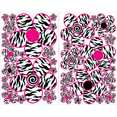 Hot Pink Black And White Zebra Print Flower Wall Decals Flowers Wall Decor Stickers