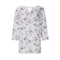 thumbnail image 3 of Cute Sweatshirts for Lady Womens 3/4 Sleeve Floral Tops, Button V Neck T Shirts Blouse Dressy Flowy Tee Trendy Loose Blouse Purple XL, 3 of 5