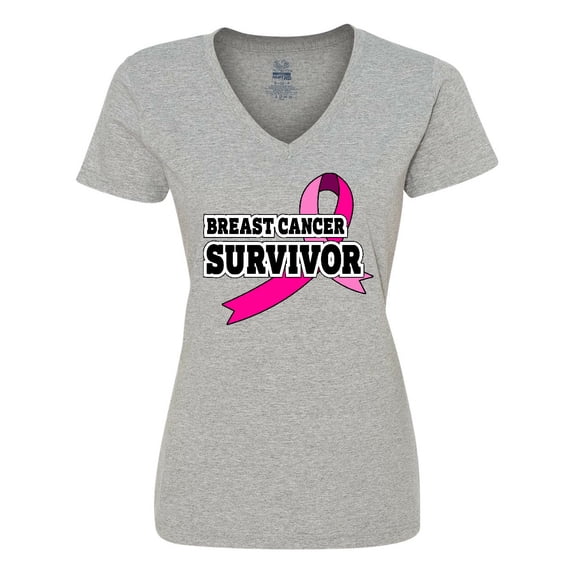 Inktastic Breast Cancer Survivor with Pink Ribbon Women's V-Neck T-Shirt