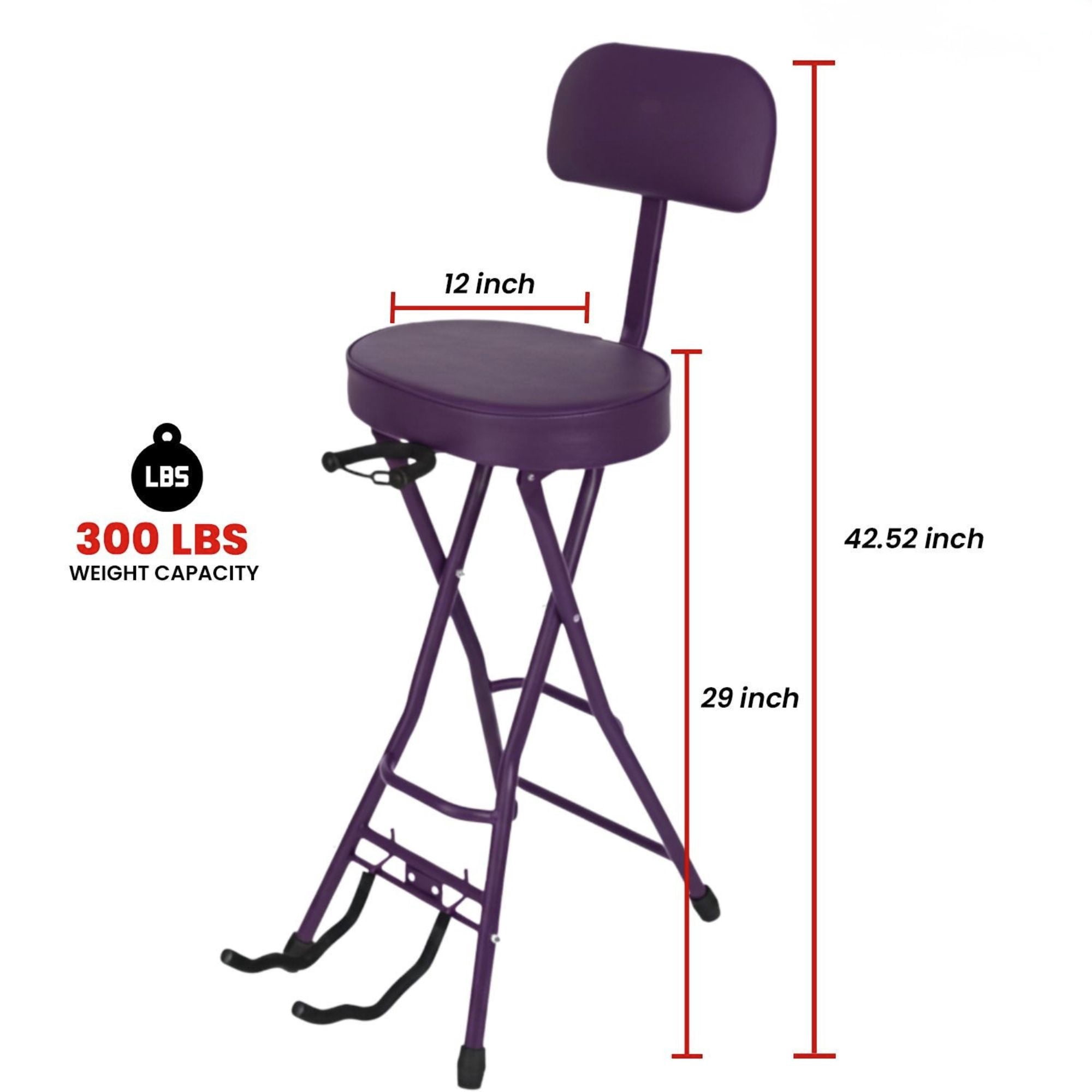 Padded Guitar Stool with Backrest, Built-in Stand & Footrest - Purple