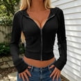thumbnail image 2 of SNKSDGM Women Ribbed Knit Cropped Zip Up Hoodie, Solid Drawstring Hooded Sweatshirt, Slim Fit Long Sleeve Y2K Sweat Jacket with Side Pockets Black S, 2 of 6