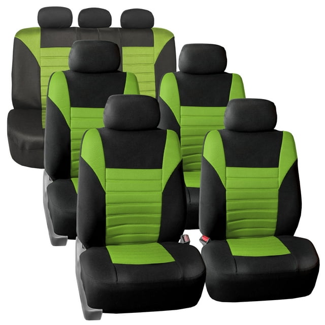 FH Group Car Seat Covers Full Set Green 3D Air Mesh - Universal Fit, Automotive Seat Covers, Airbag Compatible, Split Bench Rear Seat, Washable Car Seat Cover for SUV, Sedan
