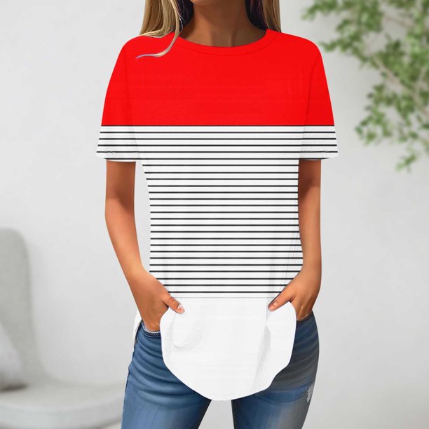 Fiudx Camisas de Mujer Blusa de Manga Corta Vendida a La Moda para Mujer, Blusas Informales con Cuello Redondo