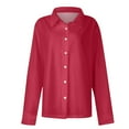 thumbnail image 6 of Holzkary Womens Button Down Shirt Casual Long Sleeve Cotton Blouse Loose Fit Collared Work Gauze Tops Women's Fashion Casual Solid Color Button Long Sleeve Shirts Tops Red M, 6 of 7