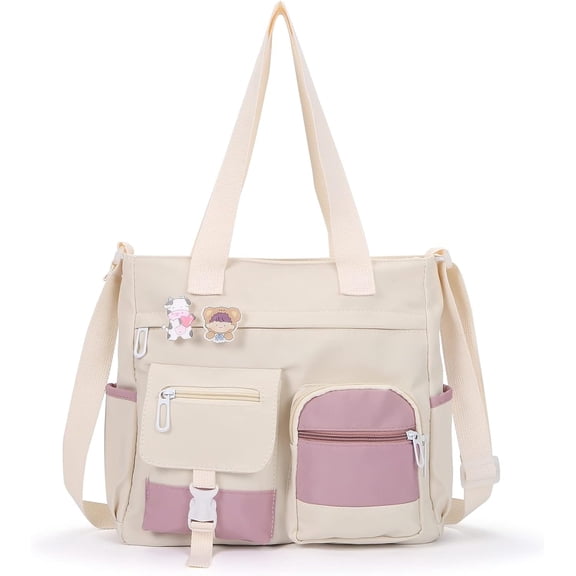 BTEPSGA Crossbody Cute Bag for Teens Kawaii Messenger Purse Nylon Shoulder Tote Bags,Beige