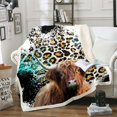 thumbnail image 3 of Highland Cow Blanket Teal Brown Leopard Print Throw Blanket 30"x40",Farmhouse Longhorn Bull Cattle Fleece Blanket Farm Animals Western Decor, 3 of 5