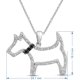 thumbnail image 3 of Collar con colgante de perro de plata de ley redonda natural con diamantes blancos y diamantes negros tratados, cadena Rolo, 3 of 4
