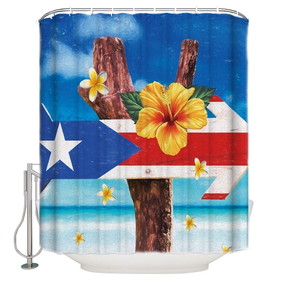 Puerto Rico Flag Signpost Shower Curtain Set ，Waterproof Fabric Shower Curtains Shower Curtains for Bathroom,Bathroom Decor 36"x72"