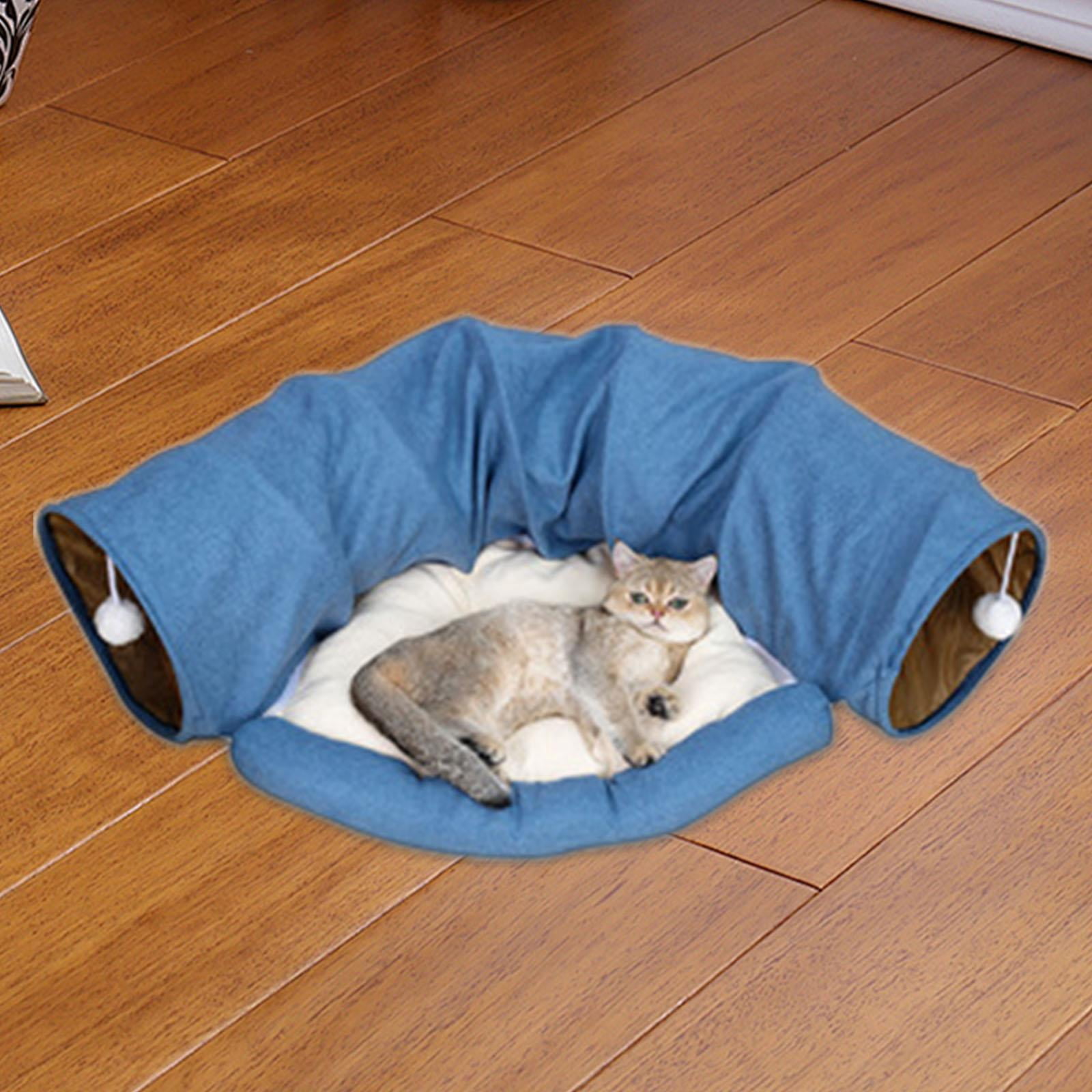 TOOYFUL 2 in 1 Cat Bed Play Tunnel Play Center and Playing Ball Toys with Removable Washable Mat Interactive Toy for Indoor Cats Dogs Blue