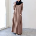 thumbnail image 3 of Women's Casual Kaftan Maxi Dress Muslim Long Sleeve Prayer Clothes Arabic Middle East Islamic Kaftan with Pocket, 3 of 9