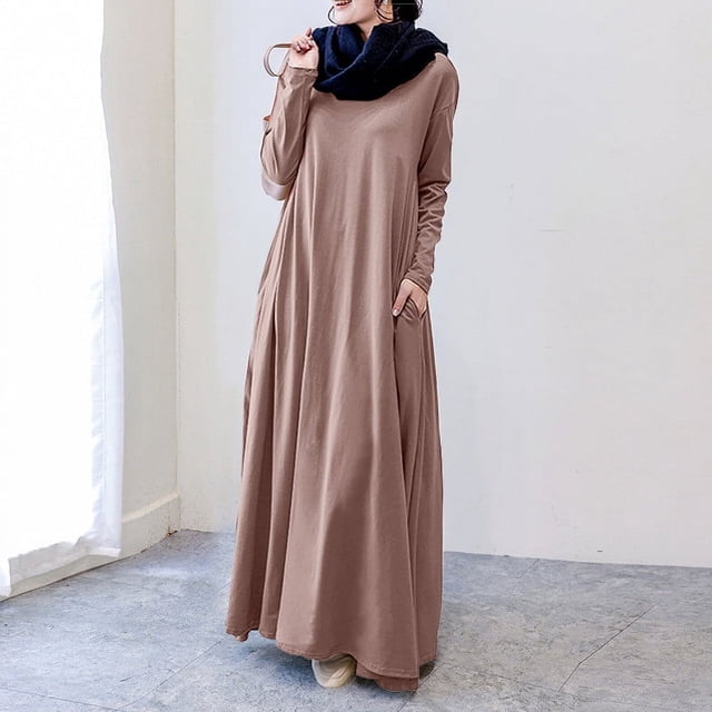 LSLJS Robe Décontractée pour Femme Grande Taille, Couleur Unie, Manches Longues, Hiver Automne, Basique, Maxi Longue Décontractée, Robe Quotidienne de Vacances, Robe Grande Taille