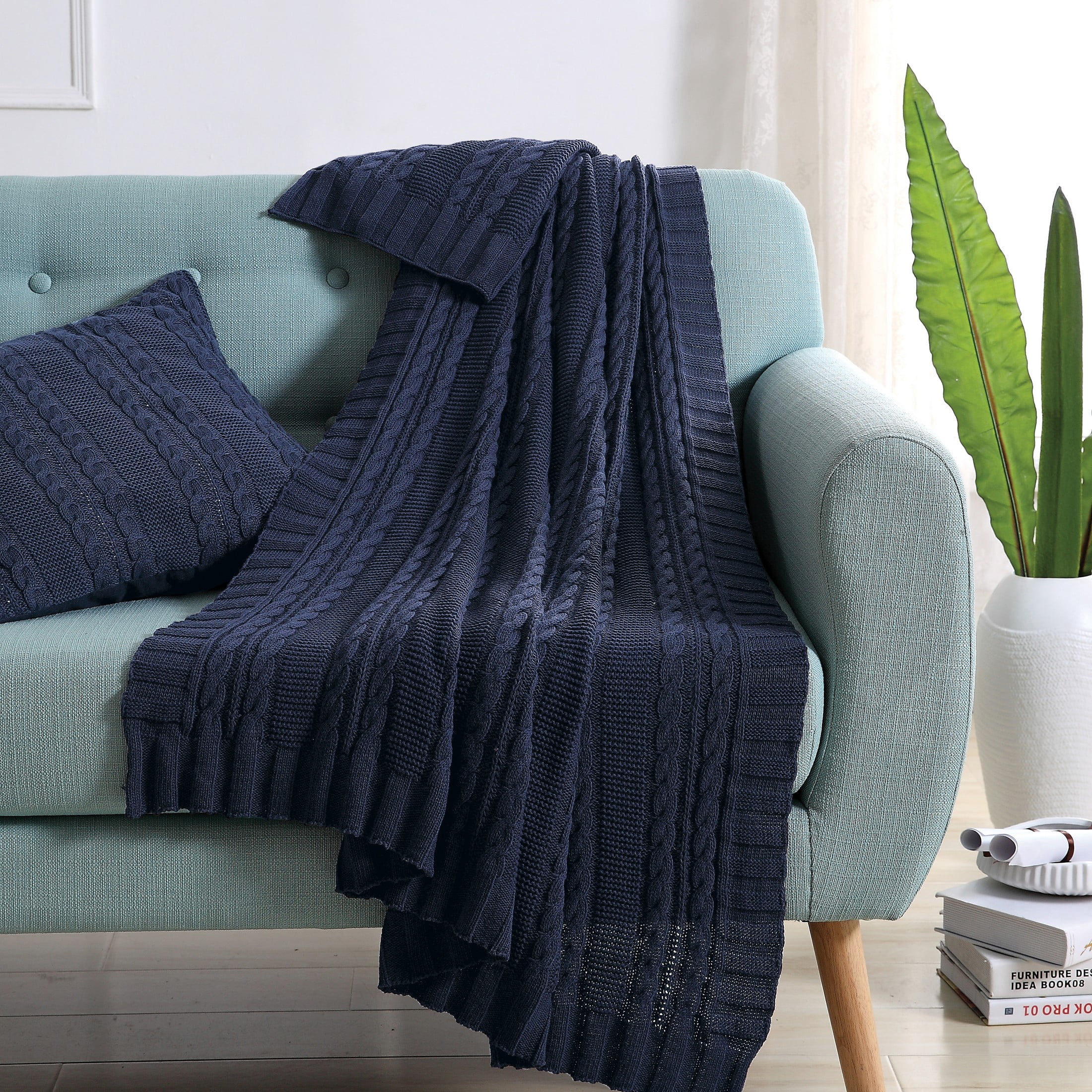 VCNY Home Dublin Navy Cable Knit Cotton Throw, 50" x 70"