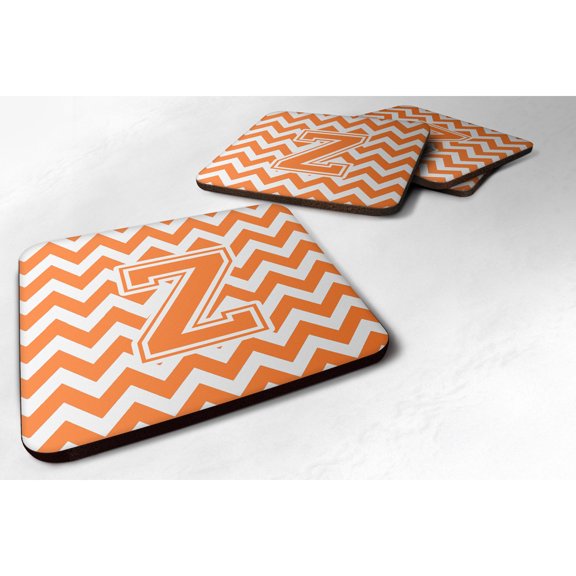 Letter Z Chevron Orange and White Foam Coaster Set of 4