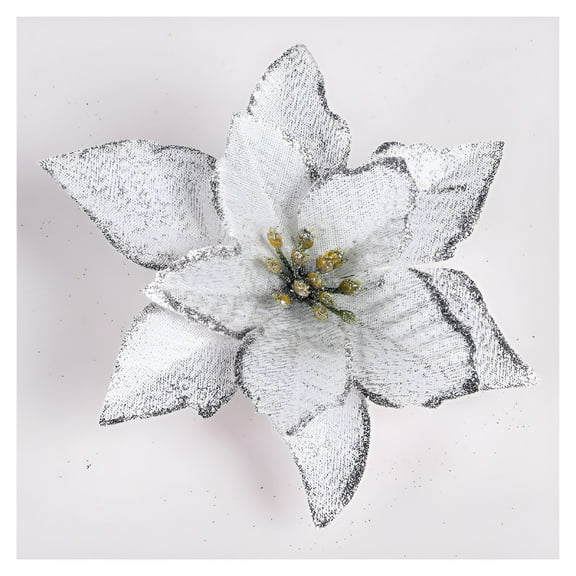 LAMIRO 20Pcs Poinsettia Christmas Decorations Artificial Poinsettia Flowers Xmas Indoor Decorations Silver Christmas Decorations(Silver)