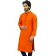 thumbnail image 3 of Atasi Men's Band Collor Orange Kurta Dupion Full Sleeve Ethnic Shirt-Large, 3 of 7