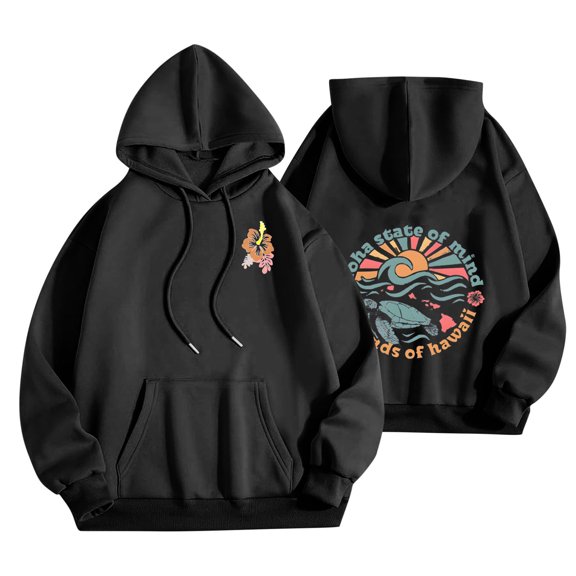 TFEOQRY Hooded Sweatshirts for Women Fashion Loose Solid Color Simple Printed Pullover Long Sleeve Hooded Tops Sweatshirt Black