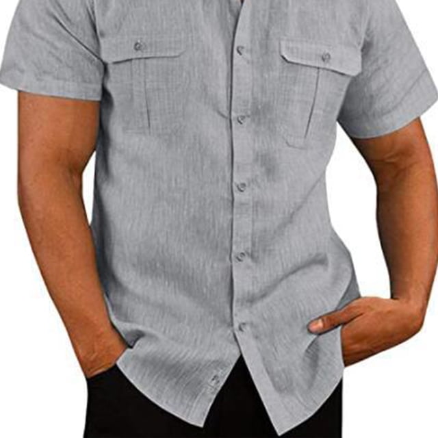 Camisa NikouMX de dos bolsillos para hombre Camisa con botones de manga corta Salida de alta intensidad M