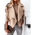 thumbnail image 4 of Women'S Long-Sleeved Lapel Short Jacket Fall Winter Solid Color Deerskin Button Jacket Khaki S, 4 of 7