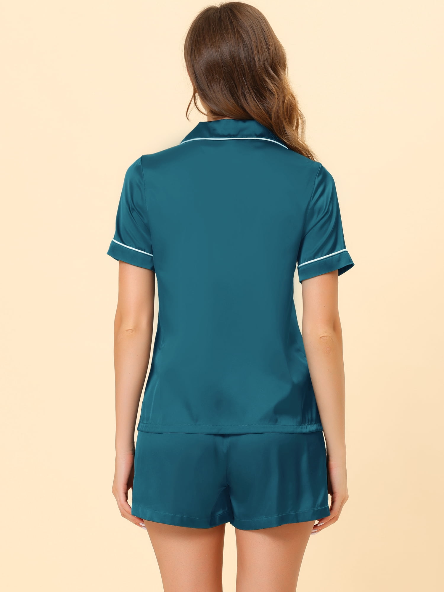 DARING DIVA Women's Satin Top and Shorts Pajama Set S Peacock Blue