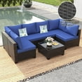 thumbnail image 4 of Ainfox 7 Pcs Outdoor Patio Furniture Sofa Set on Sale, Brown Rattan Dark Blue Cushions, 4 of 8