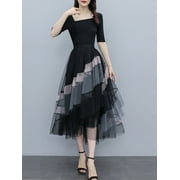 Luethbiezx Contrast Color Elastic Mesh Fairy A-Line Skirt: Women's Fashion