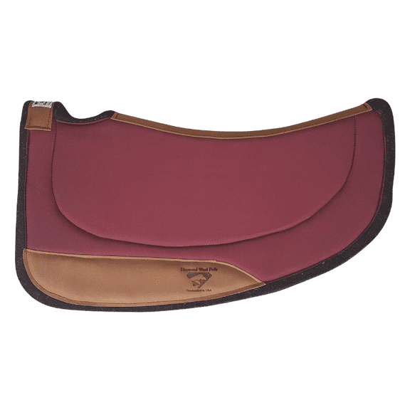 Diamond Wool Contoured Felt Ranch Western Saddle Pad 30x30 Round 1/2 Thickness, Burgundy