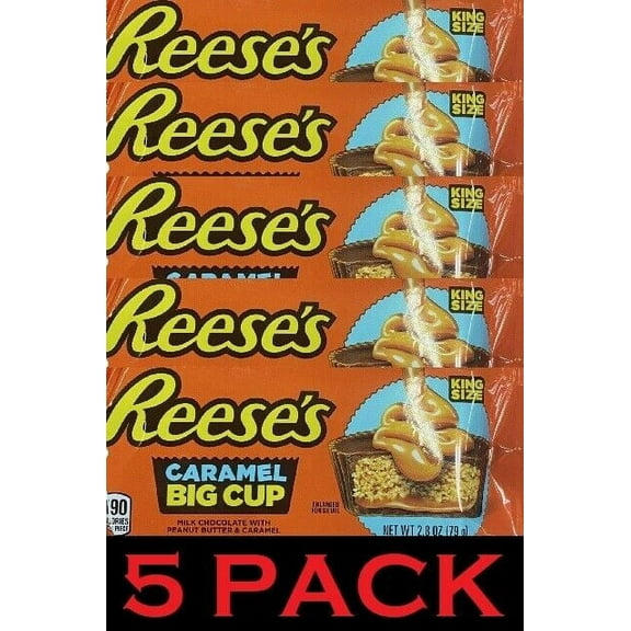 5x CARAMEL Big Cup King Size Peanut Butter Cups Candy 2.8 Oz - 5 PACK