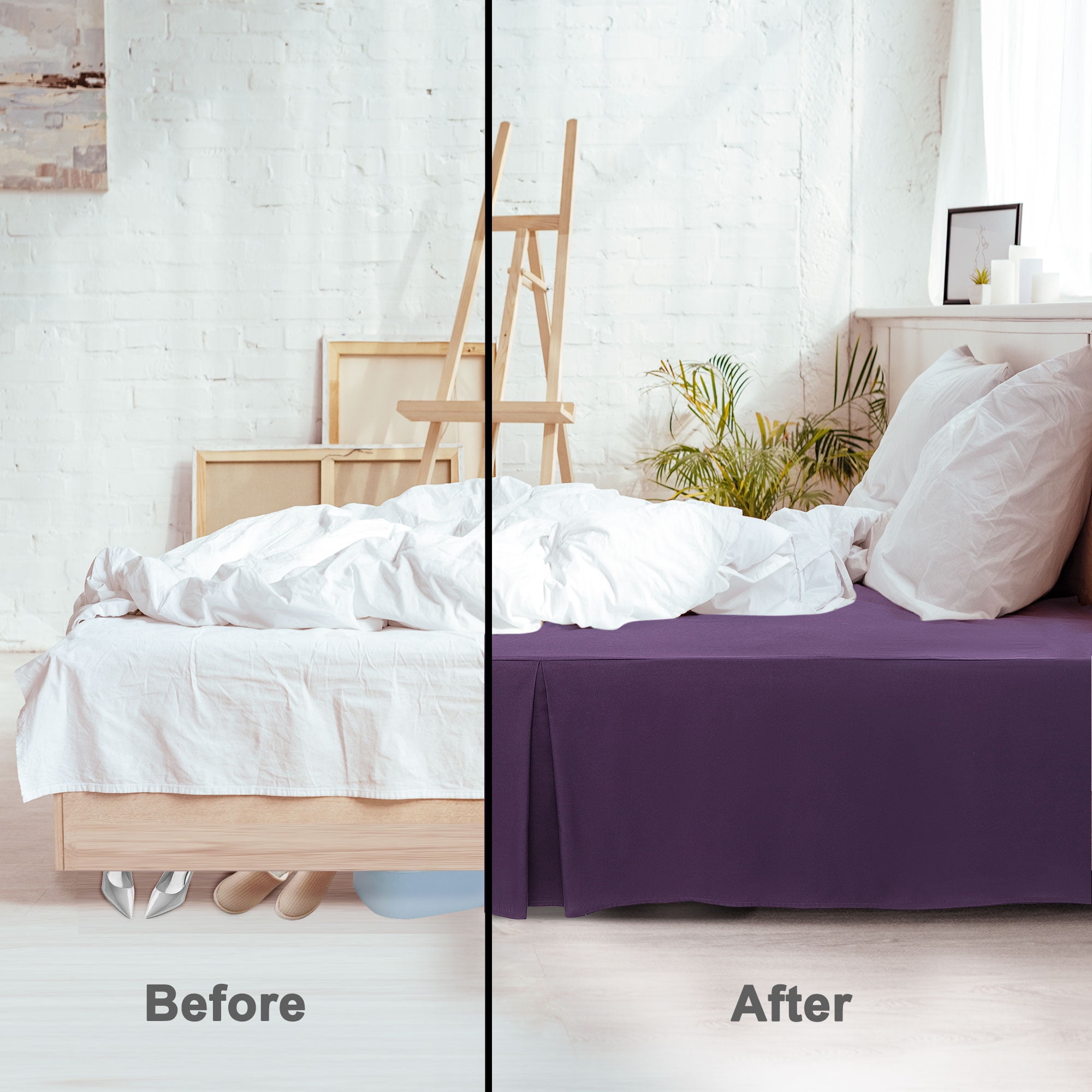 PiccoCasa Microfiber Bed Skirt 16" Drop Pleated Tailored Styling Ruffled, Queen Dark Purple