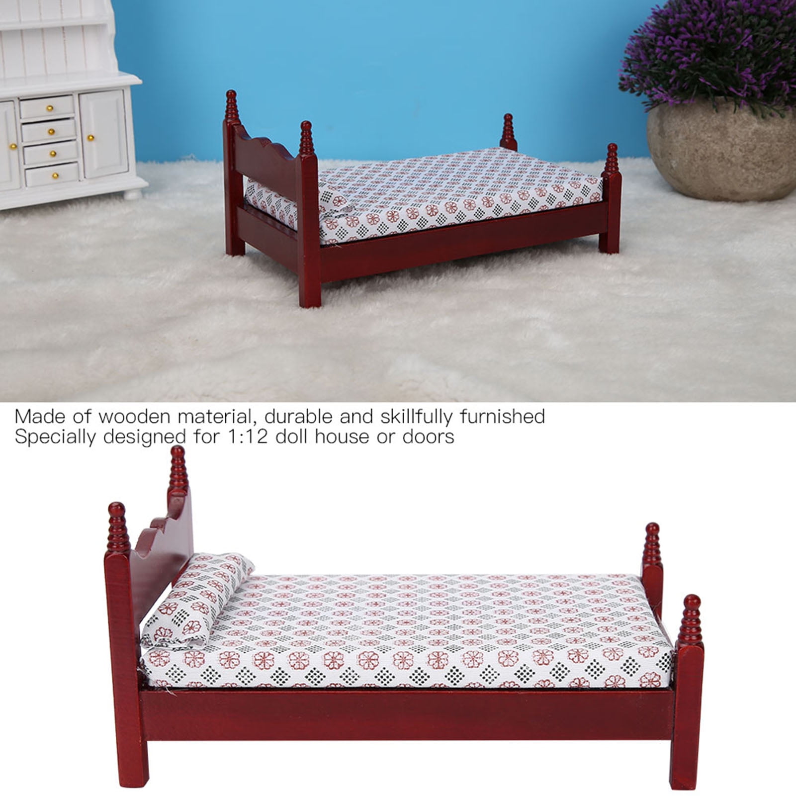 Mini Dollhouse Single Bed, Dollhouse Wooden Single Bed, Durable