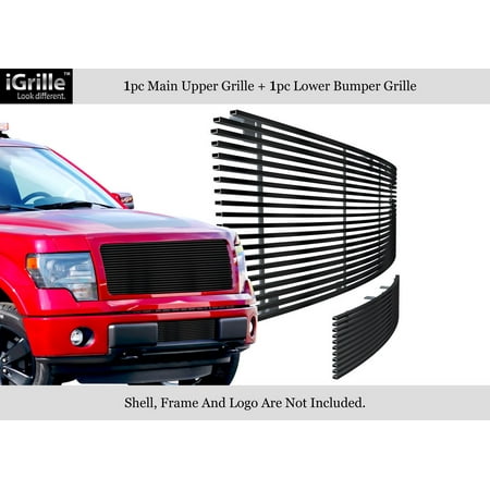 - Compatible with 2009-2014 Ford F150 Black Stainless Steel Billet Grille Upper+Lower F86614J