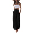 thumbnail image 1 of Pantalón Faleave de algodón y lino, pierna ancha tipo palazzo, negro - L, 1 of 7